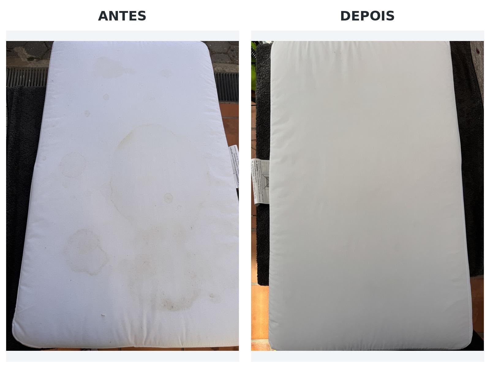 Antes e depois da limpeza de um colchão individual